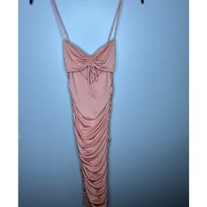 Oh Polly Ruched Cut Out Coral Pink NWOT Midi Dress Size Small